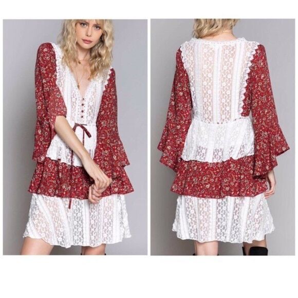 Cottage Core Woven Tiered Ruffle Mini Dress - Picture 2 of 12